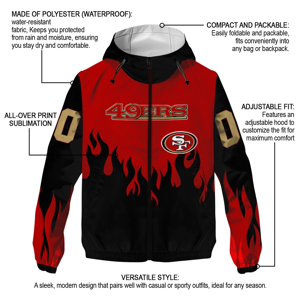 customized san francisco 49ers flame trim red black windbreaker jacket new arrival customized san francisco 49ers flame trim red black windbreaker jacket new arrival