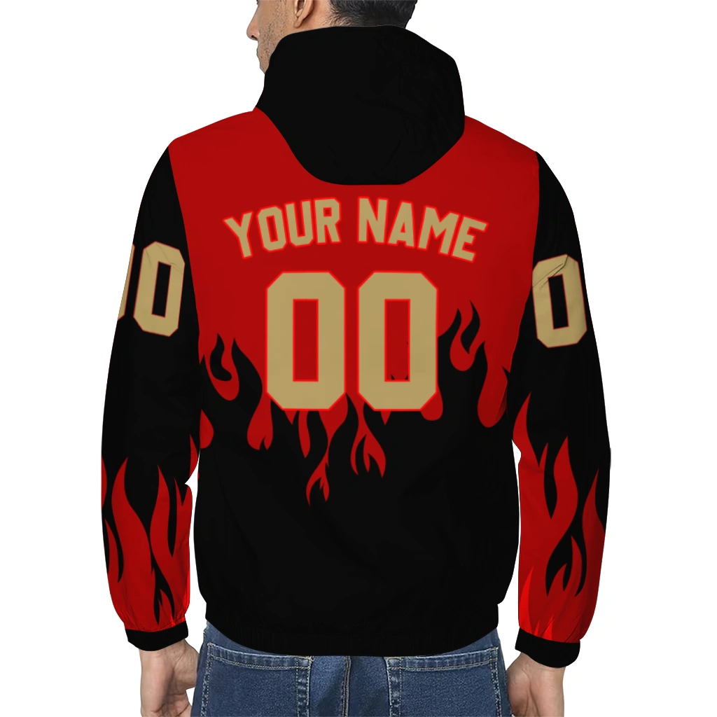 customized san francisco 49ers flame trim red black windbreaker jacket trendy customized san francisco 49ers flame trim red black windbreaker jacket trendy