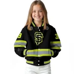 customized san francisco giants heartbeat accent black green varsity jacket best selling