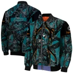 customized san jose sharks antlers motif teal black bomber jacket best selling