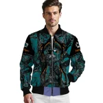 customized san jose sharks antlers motif teal black bomber jacket best selling