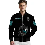 customized san jose sharks claw cut black bomber jacket best selling