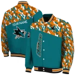 customized san jose sharks flag scratch effect teal varsity jacket best selling