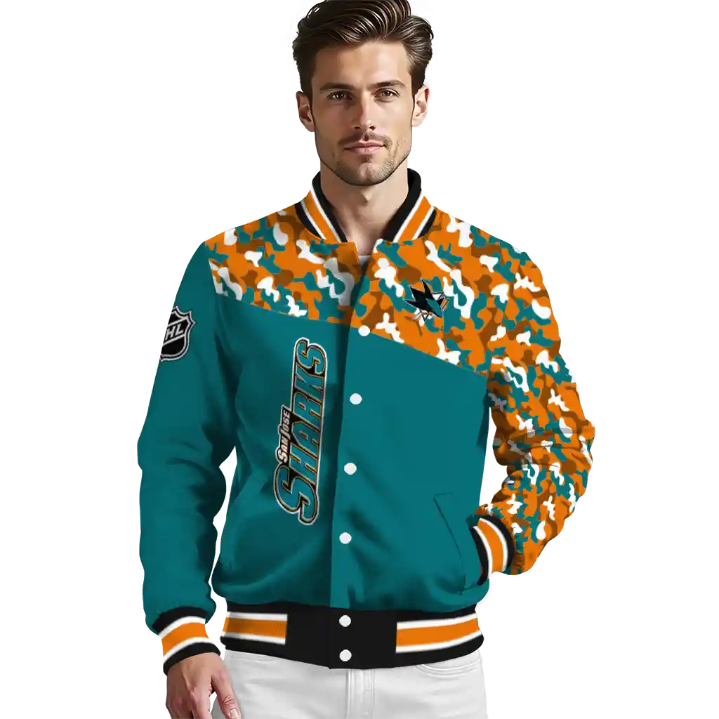 customized san jose sharks flag scratch effect teal varsity jacket high quality customized san jose sharks flag scratch effect teal varsity jacket high quality