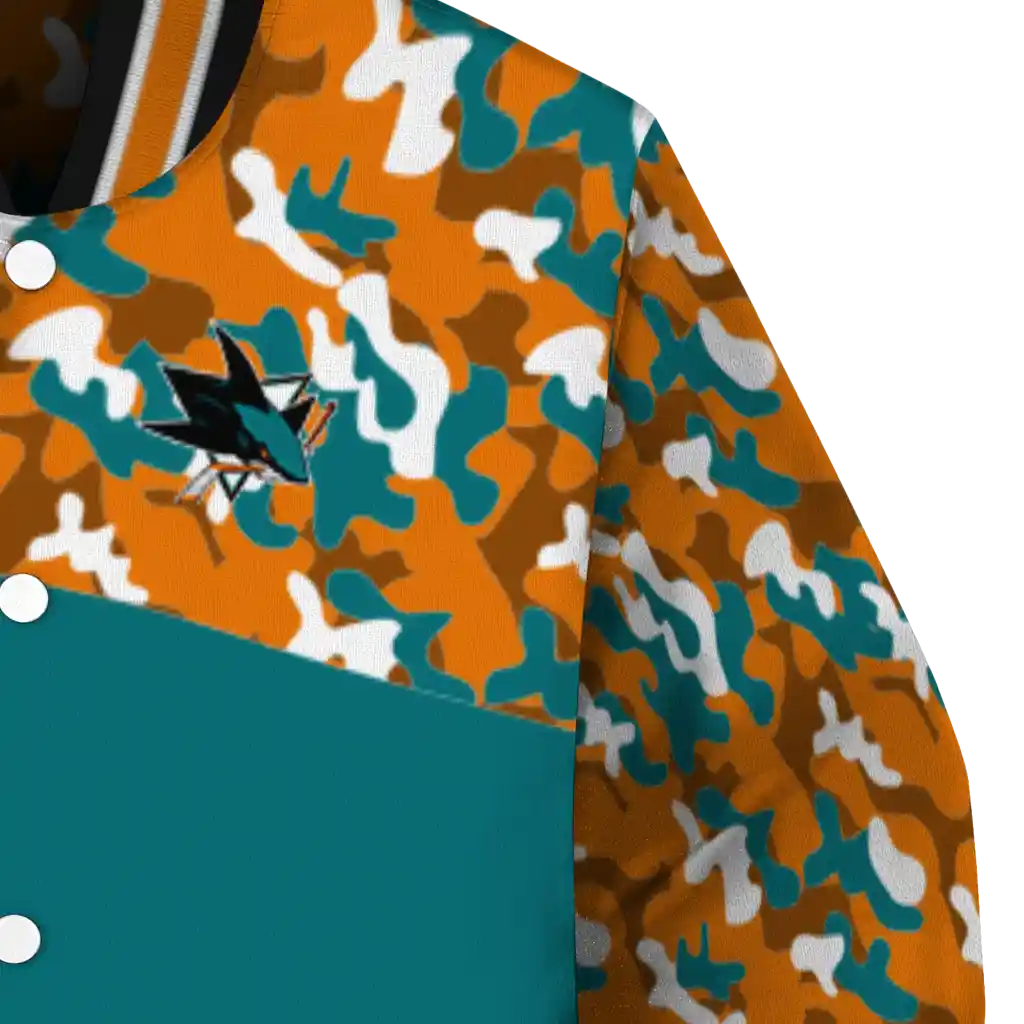 customized san jose sharks flag scratch effect teal varsity jacket premium grade customized san jose sharks flag scratch effect teal varsity jacket premium grade