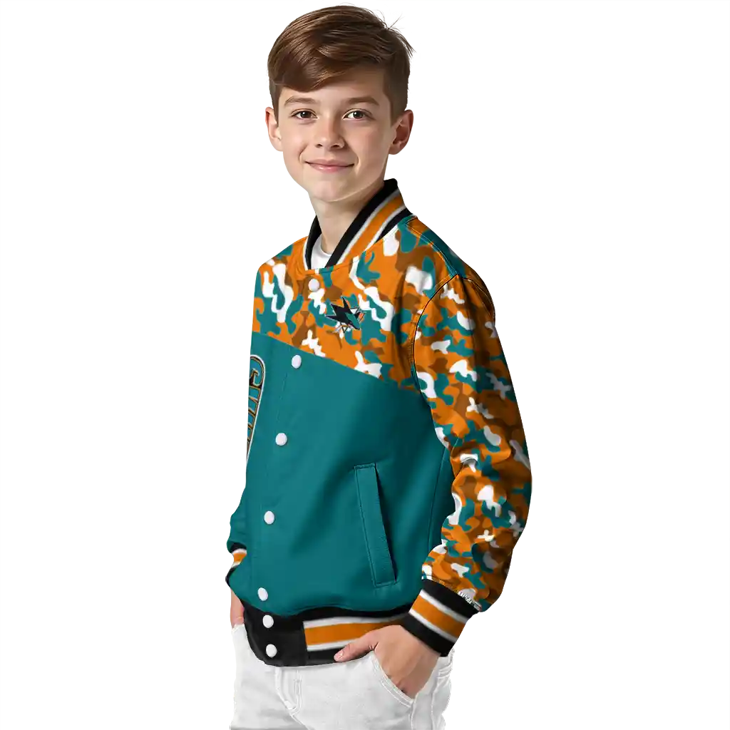customized san jose sharks flag scratch effect teal varsity jacket trendy customized san jose sharks flag scratch effect teal varsity jacket trendy