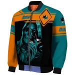 customized san jose sharks reaper hands teal black bomber jacket best selling