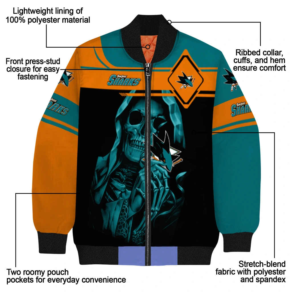 customized san jose sharks reaper hands teal black bomber jacket new arrival customized san jose sharks reaper hands teal black bomber jacket new arrival