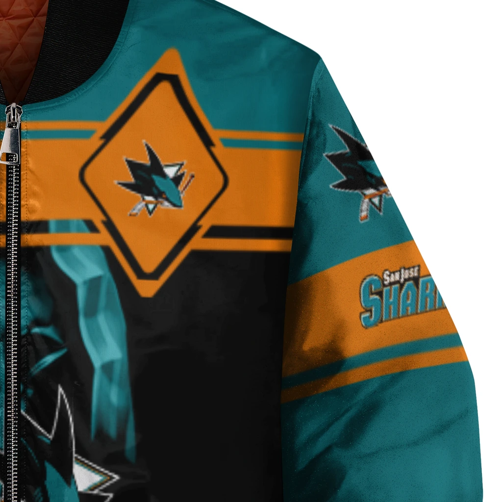 customized san jose sharks reaper hands teal black bomber jacket premium grade customized san jose sharks reaper hands teal black bomber jacket premium grade