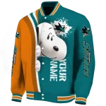 customized san jose sharks snoopy head teal varsity jacket best selling