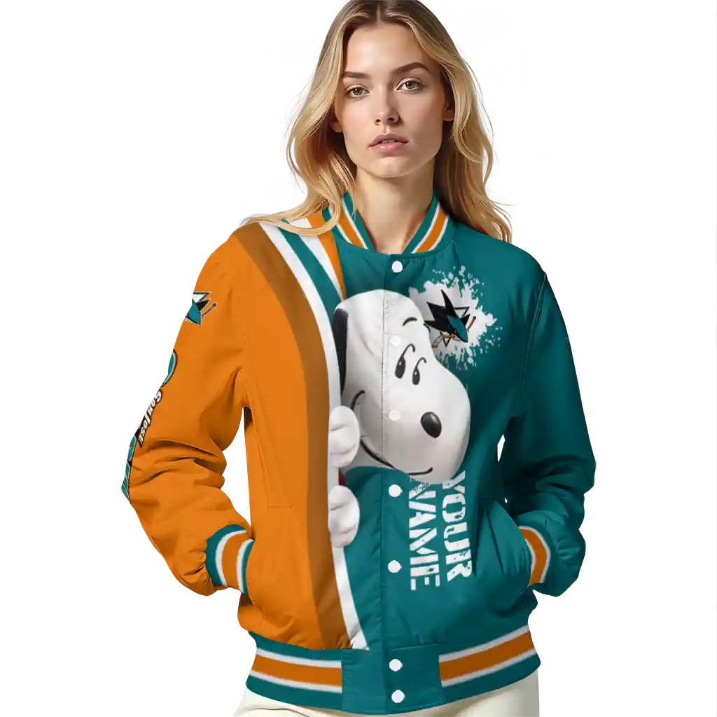 customized san jose sharks snoopy head teal varsity jacket latest model customized san jose sharks snoopy head teal varsity jacket latest model