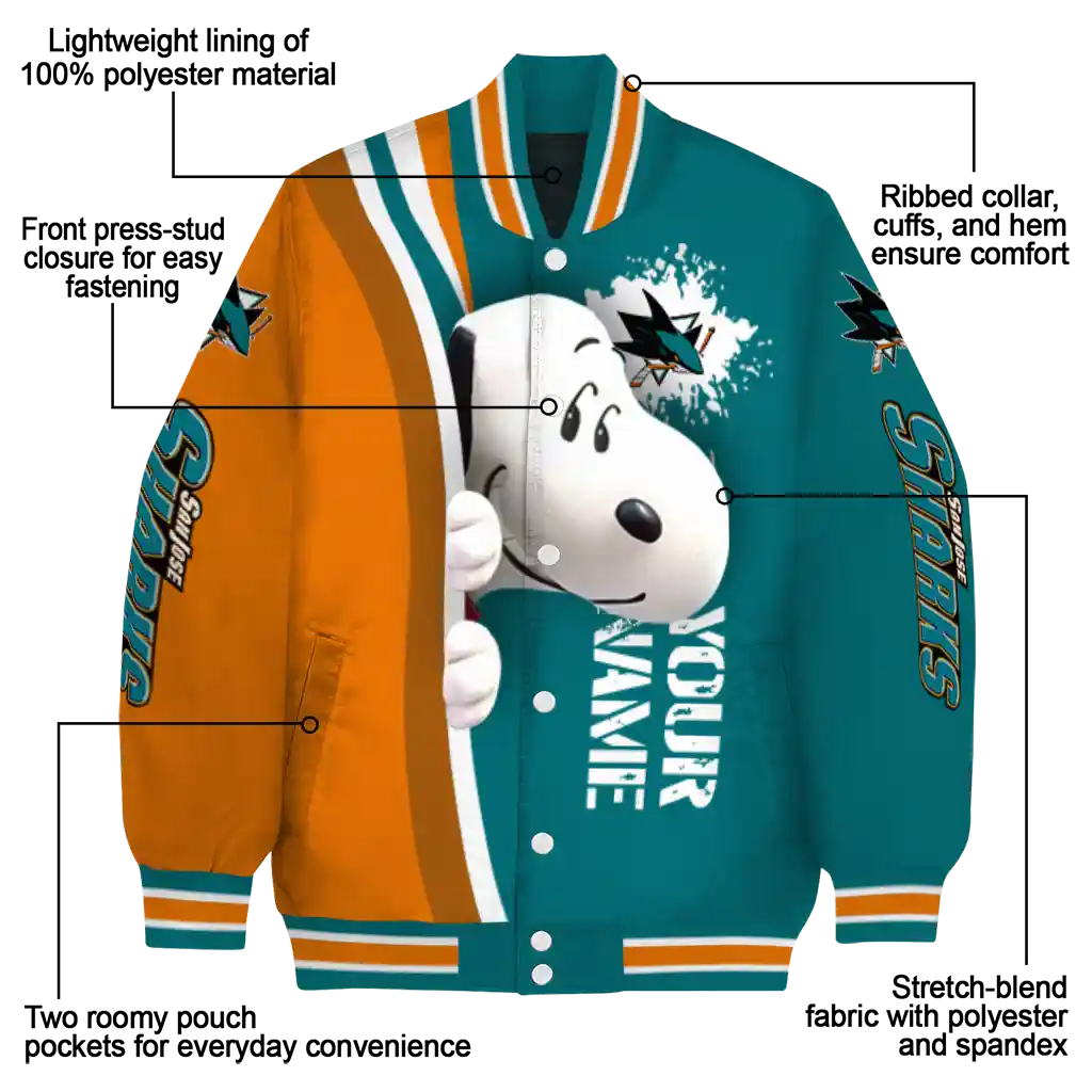 customized san jose sharks snoopy head teal varsity jacket new arrival customized san jose sharks snoopy head teal varsity jacket new arrival
