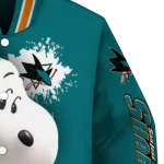 customized san jose sharks snoopy head teal varsity jacket best selling