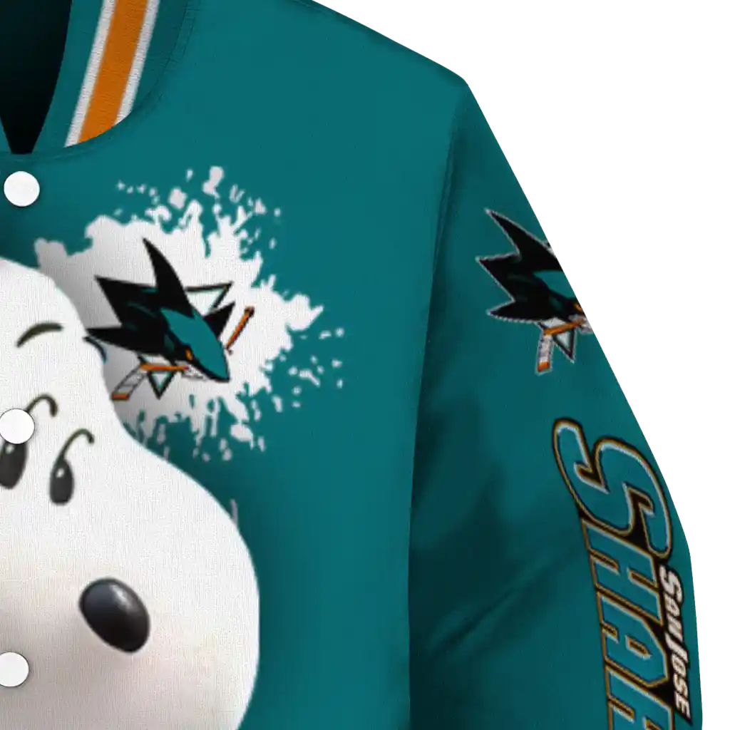 customized san jose sharks snoopy head teal varsity jacket premium grade customized san jose sharks snoopy head teal varsity jacket premium grade