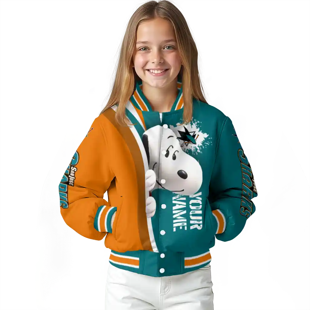 customized san jose sharks snoopy head teal varsity jacket top rated customized san jose sharks snoopy head teal varsity jacket top rated