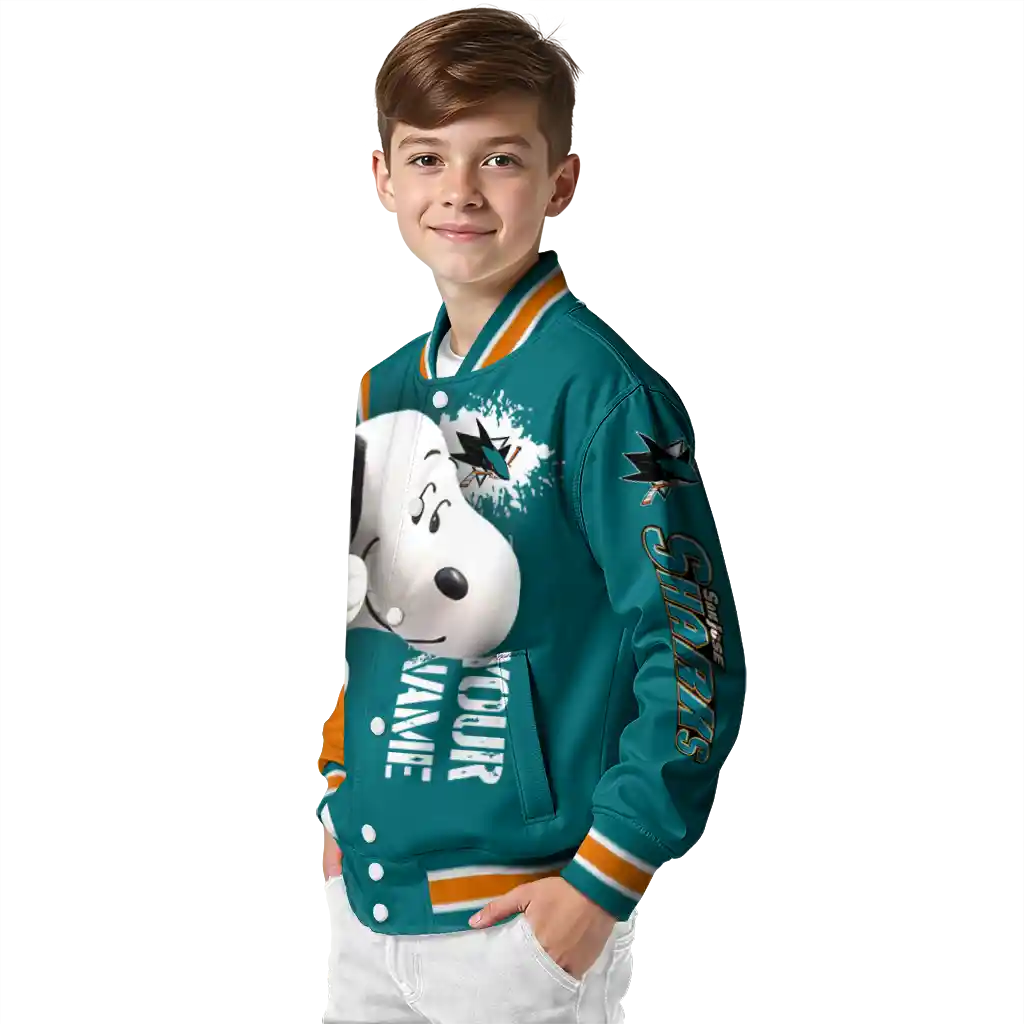 customized san jose sharks snoopy head teal varsity jacket trendy customized san jose sharks snoopy head teal varsity jacket trendy