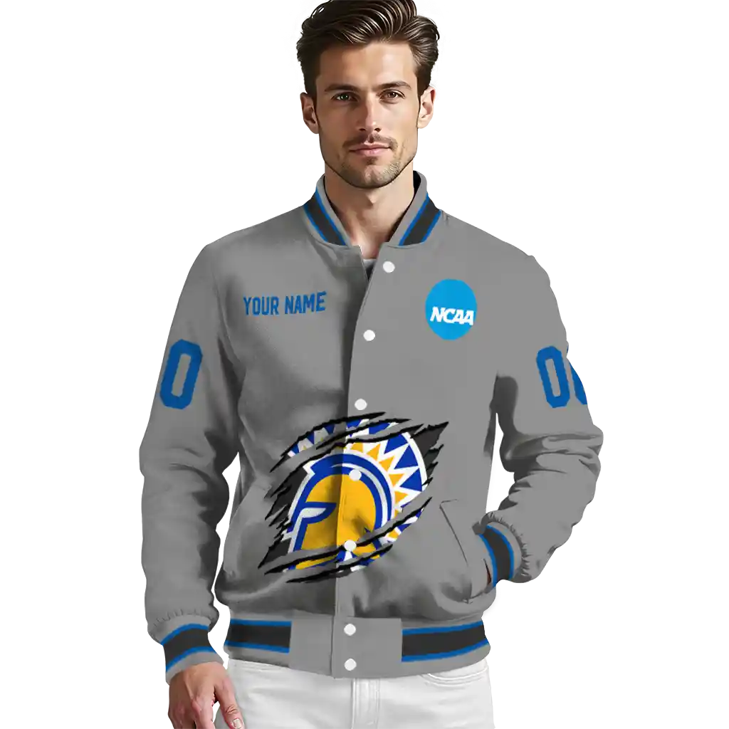 customized san jose state spartans feral slash grey varsity jacket high quality customized san jose state spartans feral slash grey varsity jacket high quality
