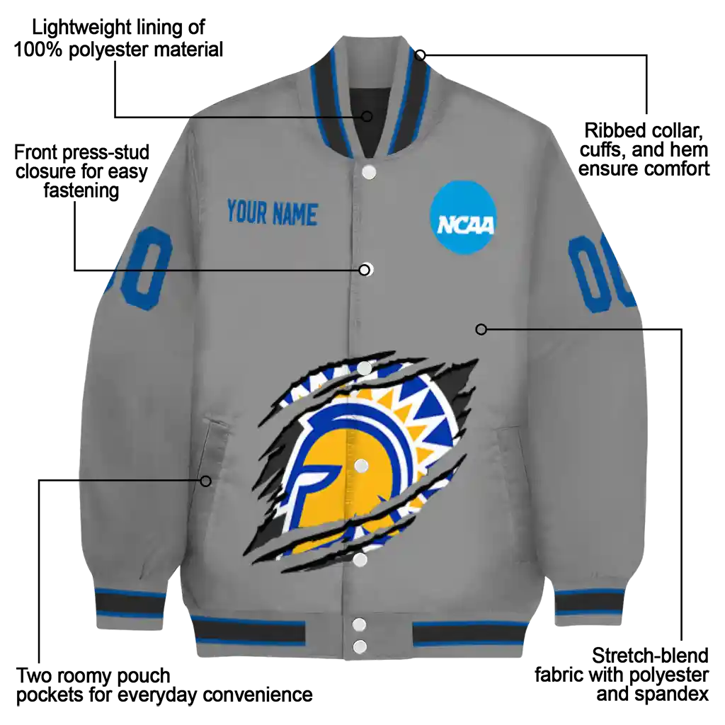 customized san jose state spartans feral slash grey varsity jacket new arrival customized san jose state spartans feral slash grey varsity jacket new arrival