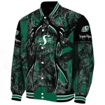 customized saskatchewan roughriders antlers motif green black varsity jacket best selling