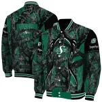 customized saskatchewan roughriders antlers motif green black varsity jacket best selling