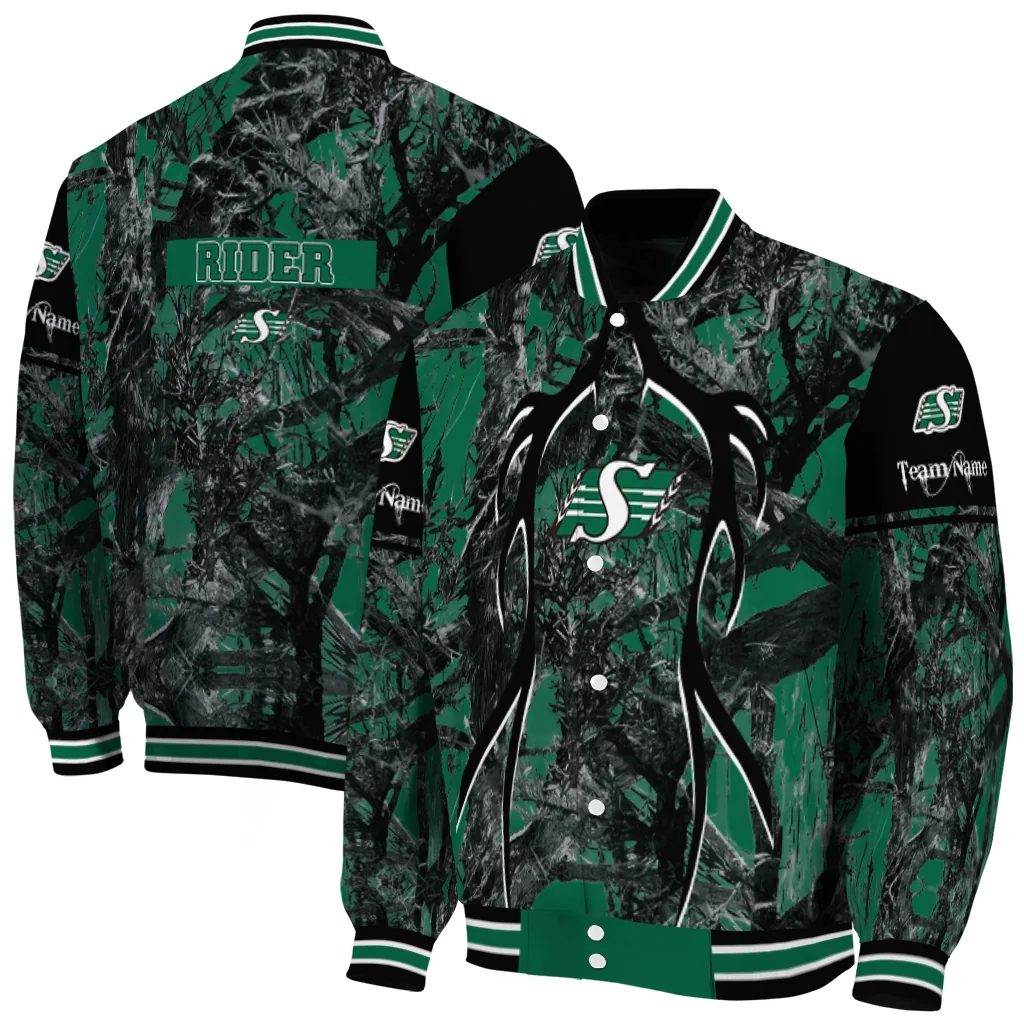 customized saskatchewan roughriders antlers motif green black varsity jacket fashion forward customized saskatchewan roughriders antlers motif green black varsity jacket fashion forward