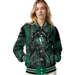 customized saskatchewan roughriders antlers motif green black varsity jacket best selling