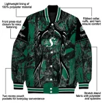 customized saskatchewan roughriders antlers motif green black varsity jacket best selling