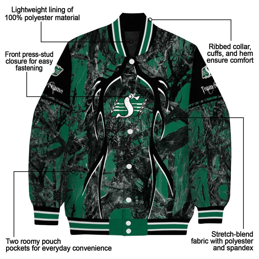 customized saskatchewan roughriders antlers motif green black varsity jacket new arrival customized saskatchewan roughriders antlers motif green black varsity jacket new arrival