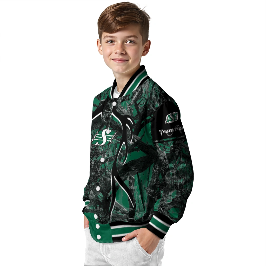 customized saskatchewan roughriders antlers motif green black varsity jacket trendy customized saskatchewan roughriders antlers motif green black varsity jacket trendy