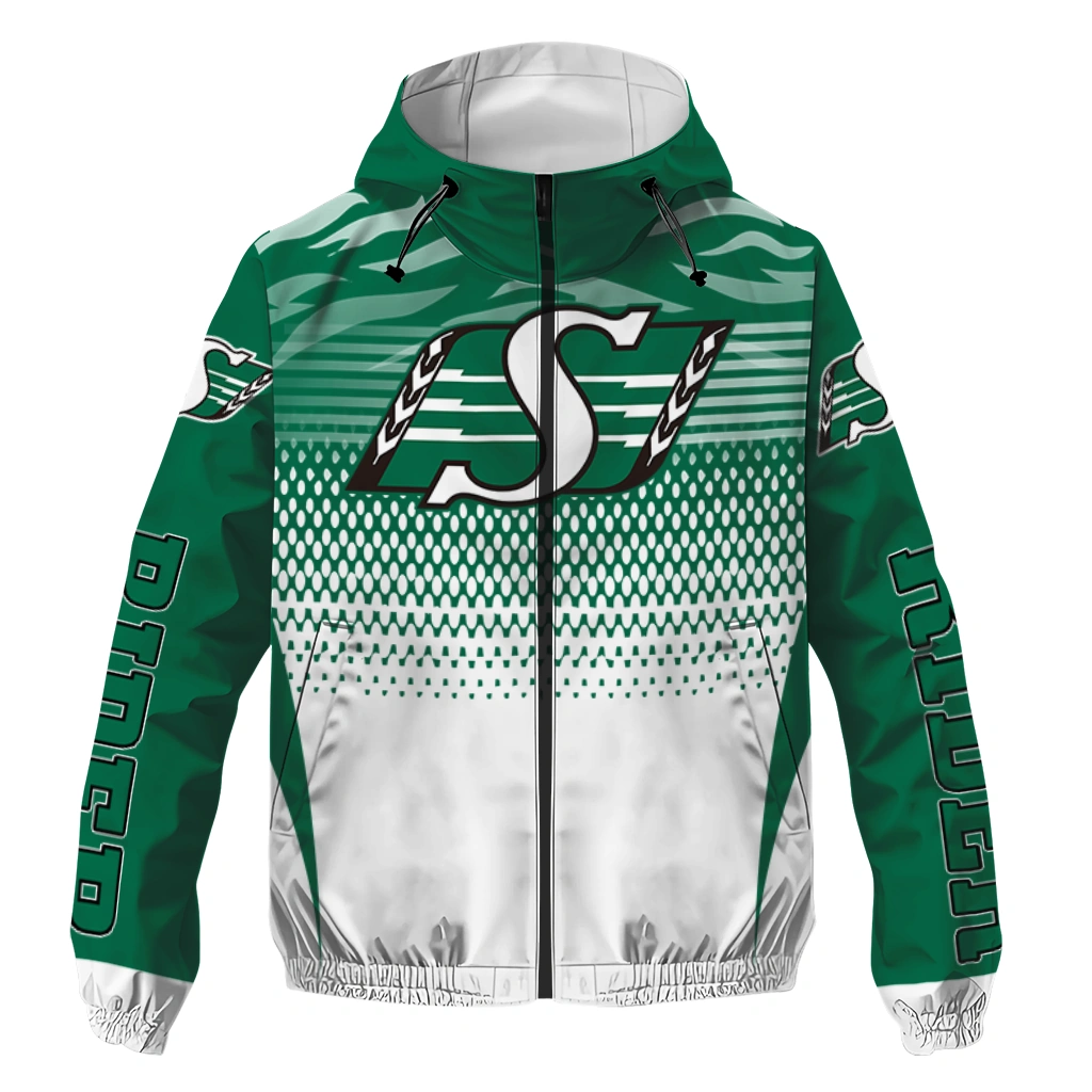 customized saskatchewan roughriders pattern layers green windbreaker jacket best selling customized saskatchewan roughriders pattern layers green windbreaker jacket best selling