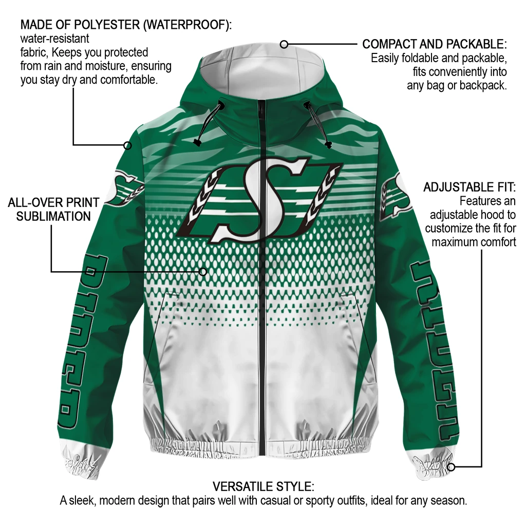 customized saskatchewan roughriders pattern layers green windbreaker jacket new arrival customized saskatchewan roughriders pattern layers green windbreaker jacket new arrival
