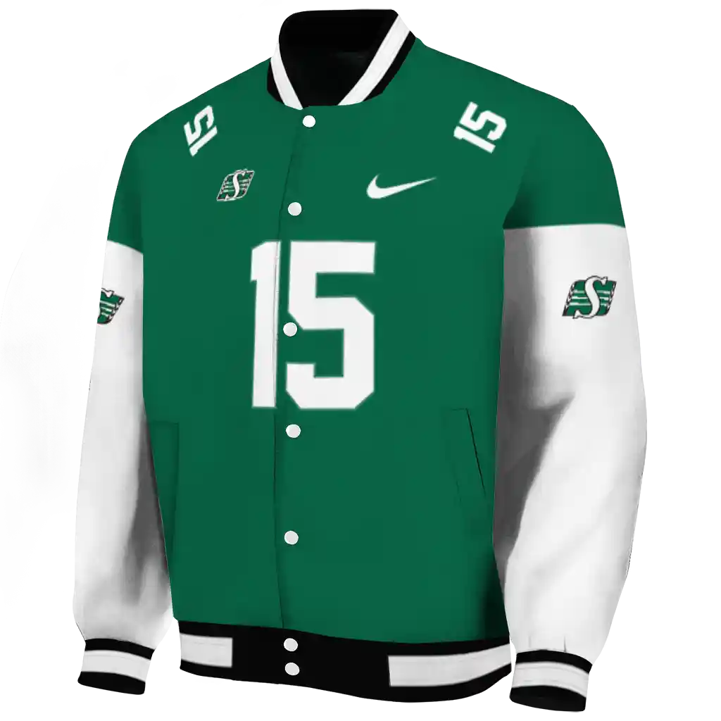 customized saskatchewan roughriders team patch green varsity jacket best selling customized saskatchewan roughriders team patch green varsity jacket best selling