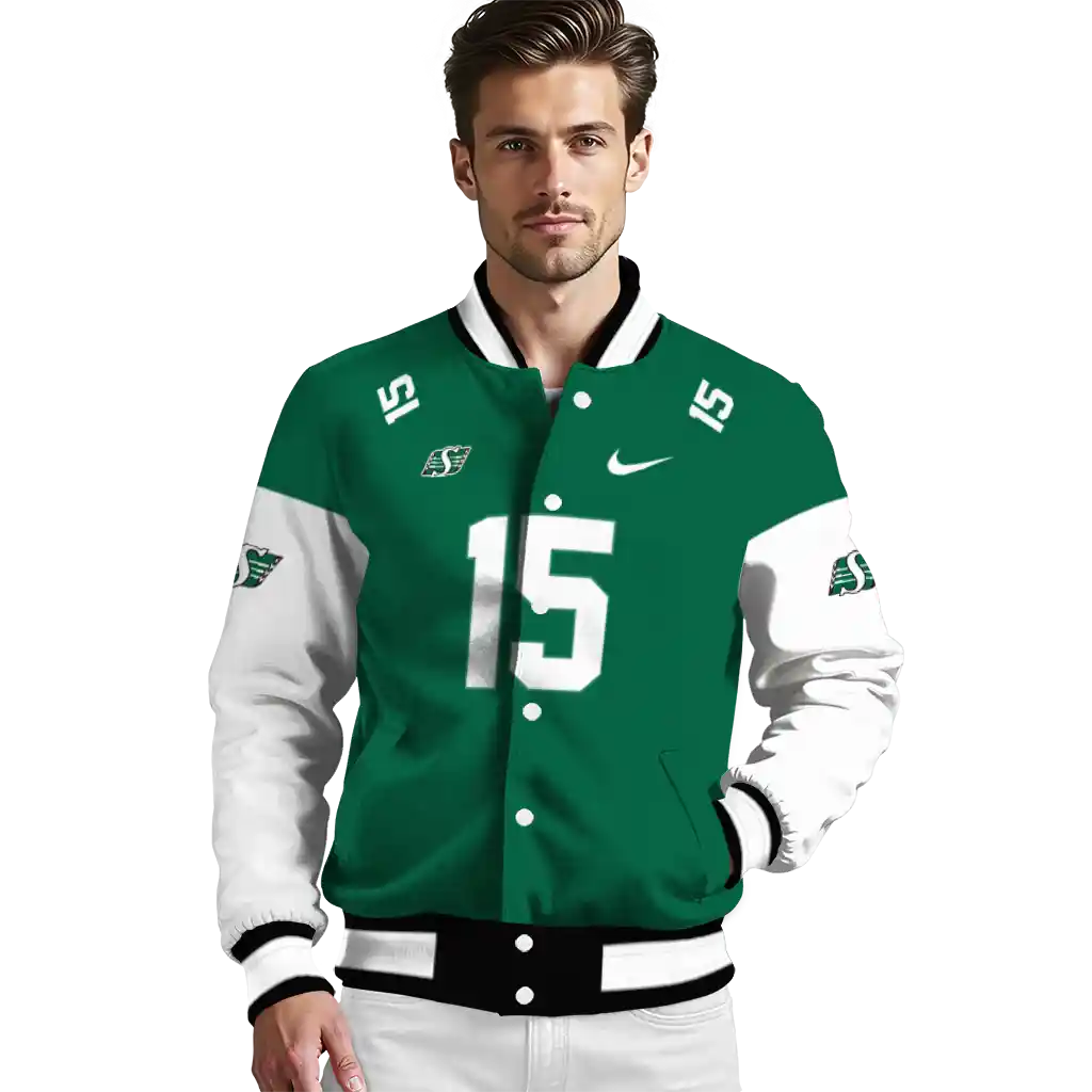 customized saskatchewan roughriders team patch green varsity jacket high quality customized saskatchewan roughriders team patch green varsity jacket high quality