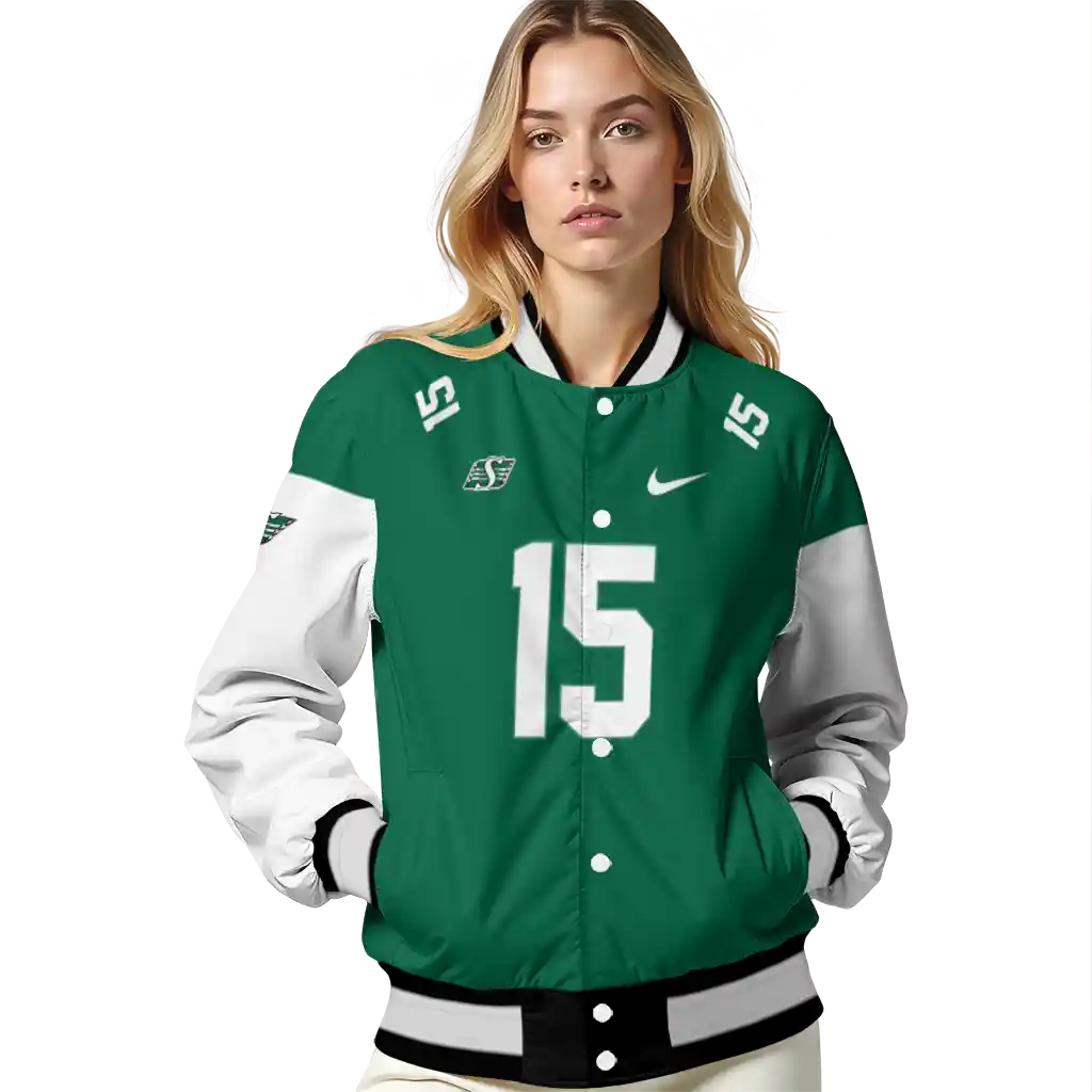 customized saskatchewan roughriders team patch green varsity jacket latest model customized saskatchewan roughriders team patch green varsity jacket latest model