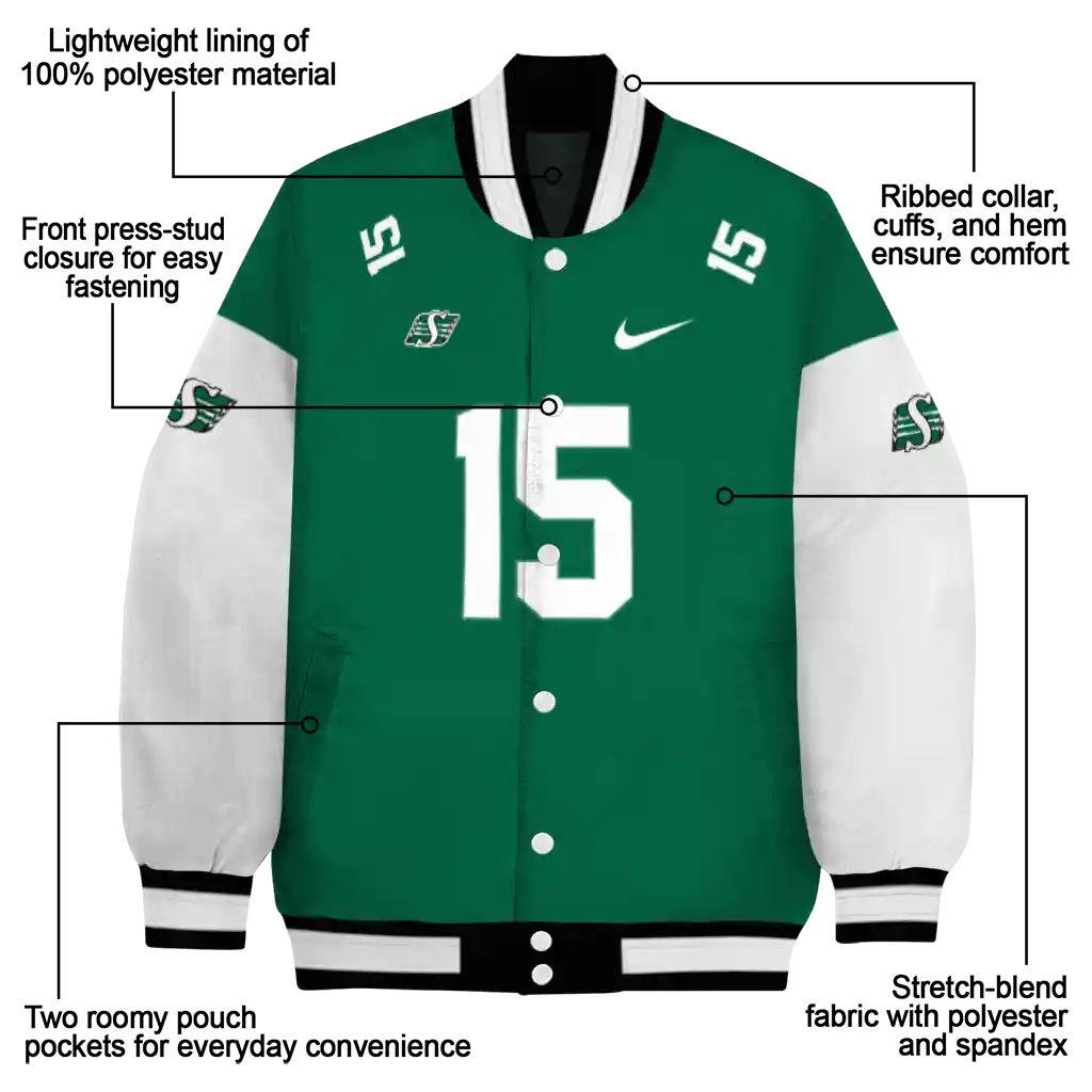 customized saskatchewan roughriders team patch green varsity jacket new arrival customized saskatchewan roughriders team patch green varsity jacket new arrival
