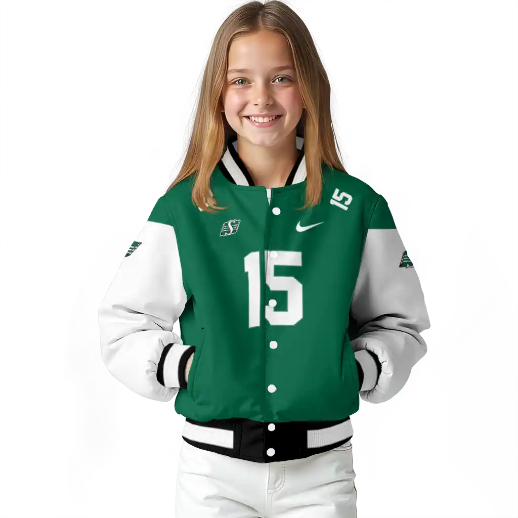 customized saskatchewan roughriders team patch green varsity jacket top rated customized saskatchewan roughriders team patch green varsity jacket top rated