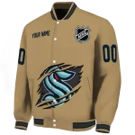 customized seattle kraken claw burst beige varsity jacket best selling