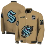 customized seattle kraken claw burst beige varsity jacket best selling