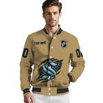 customized seattle kraken claw burst beige varsity jacket best selling