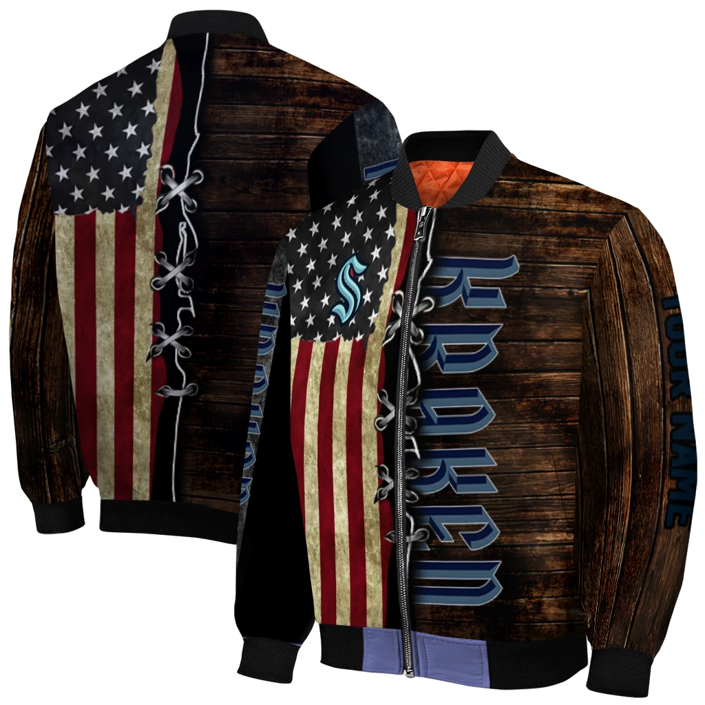 customized seattle kraken flag wood brown bomber jacket best selling customized seattle kraken flag wood brown bomber jacket best selling