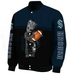 customized seattle kraken groot football blue black varsity jacket best selling