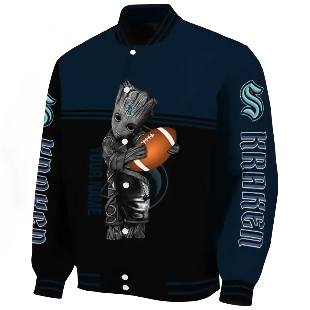 customized seattle kraken groot football blue black varsity jacket best selling customized seattle kraken groot football blue black varsity jacket best selling