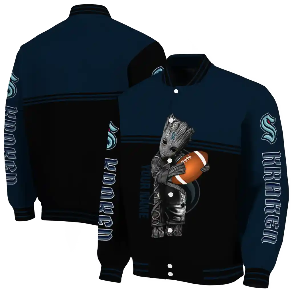 customized seattle kraken groot football blue black varsity jacket fashion forward customized seattle kraken groot football blue black varsity jacket fashion forward