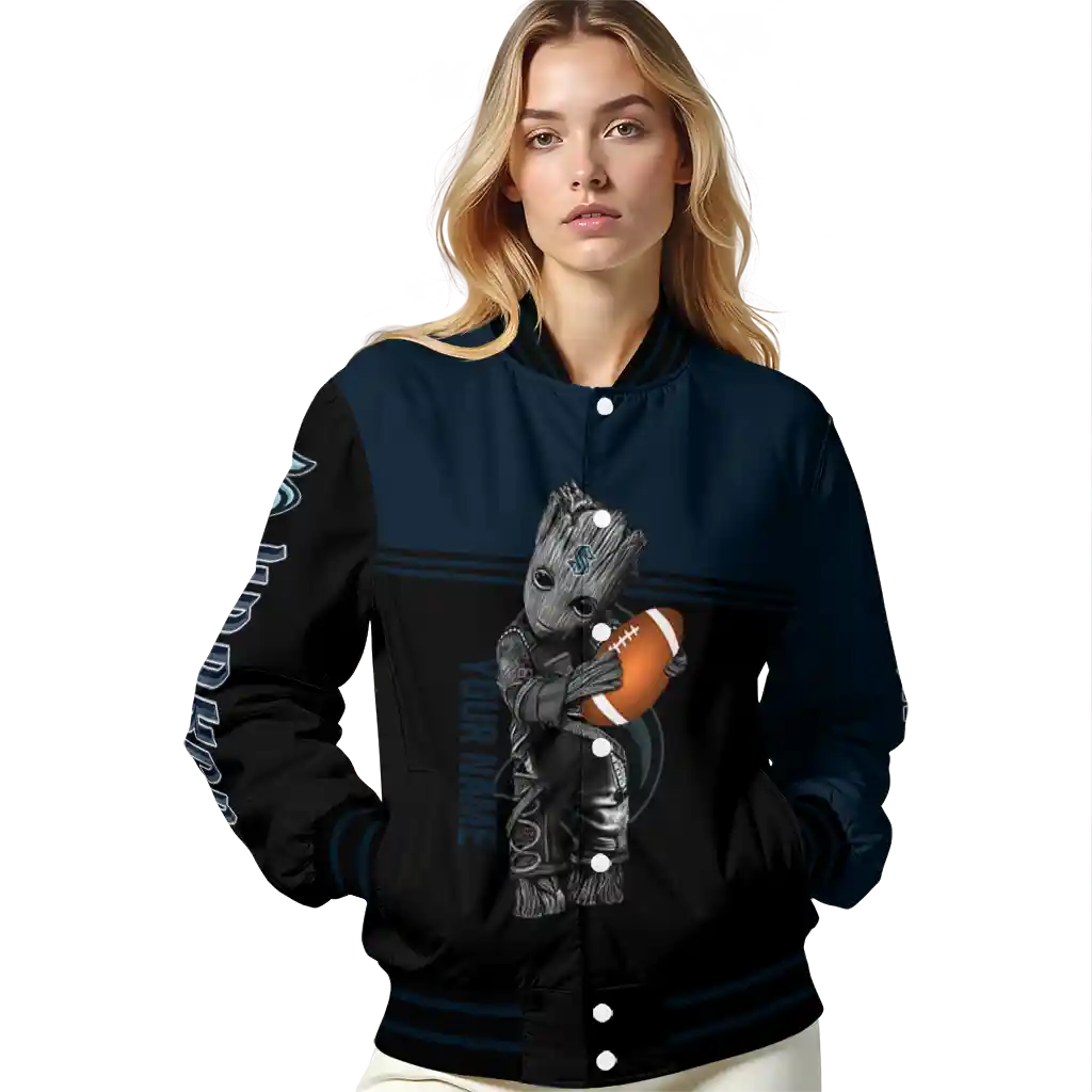 customized seattle kraken groot football blue black varsity jacket latest model customized seattle kraken groot football blue black varsity jacket latest model