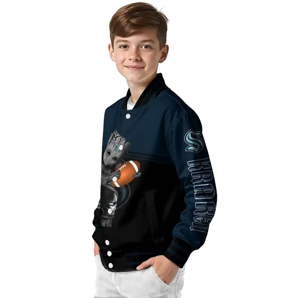 customized seattle kraken groot football blue black varsity jacket trendy customized seattle kraken groot football blue black varsity jacket trendy