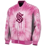 customized seattle kraken pink tie dye pink varsity jacket best selling