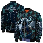 customized seattle kraken skull horde blue bomber jacket best selling