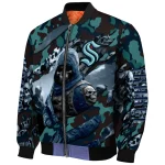 customized seattle kraken skull horde blue bomber jacket best selling