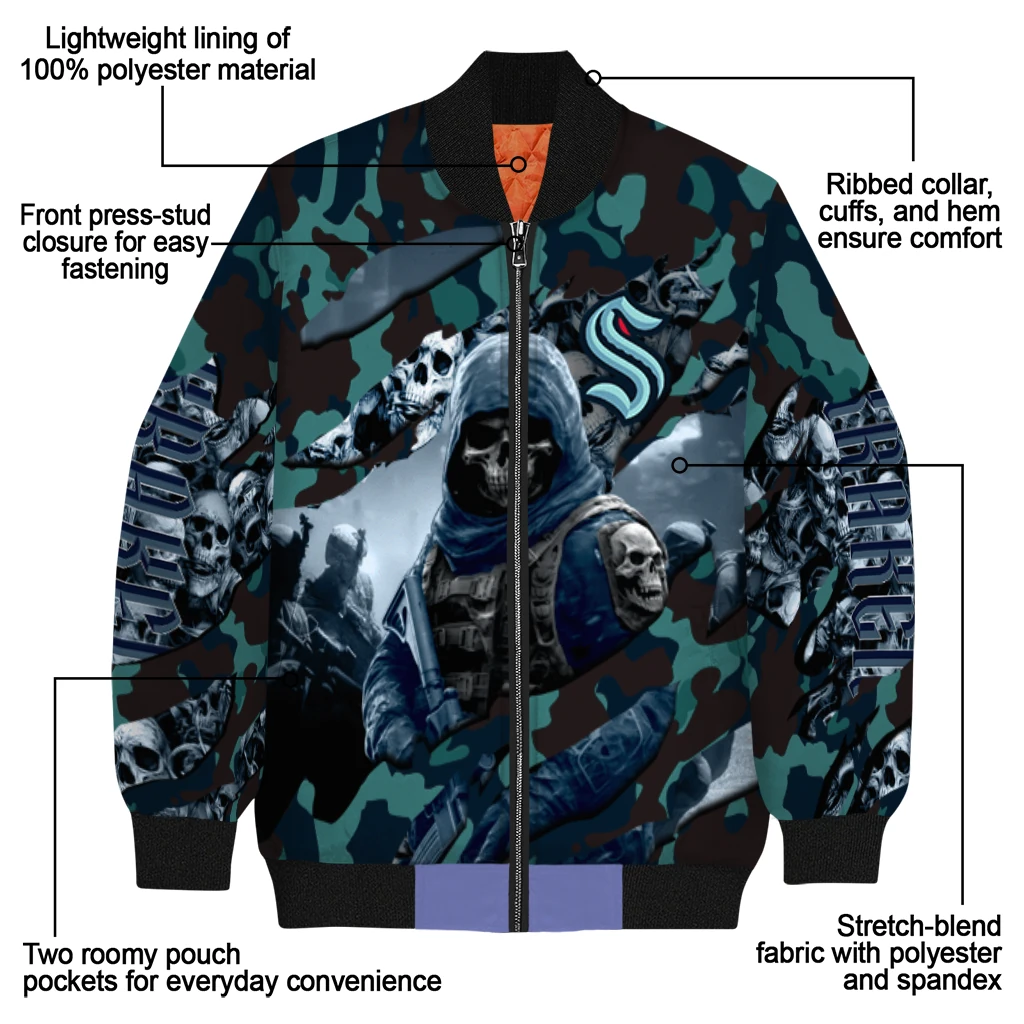 customized seattle kraken skull horde blue bomber jacket new arrival customized seattle kraken skull horde blue bomber jacket new arrival