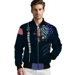 customized seattle kraken usa flag rips blue bomber jacket best selling
